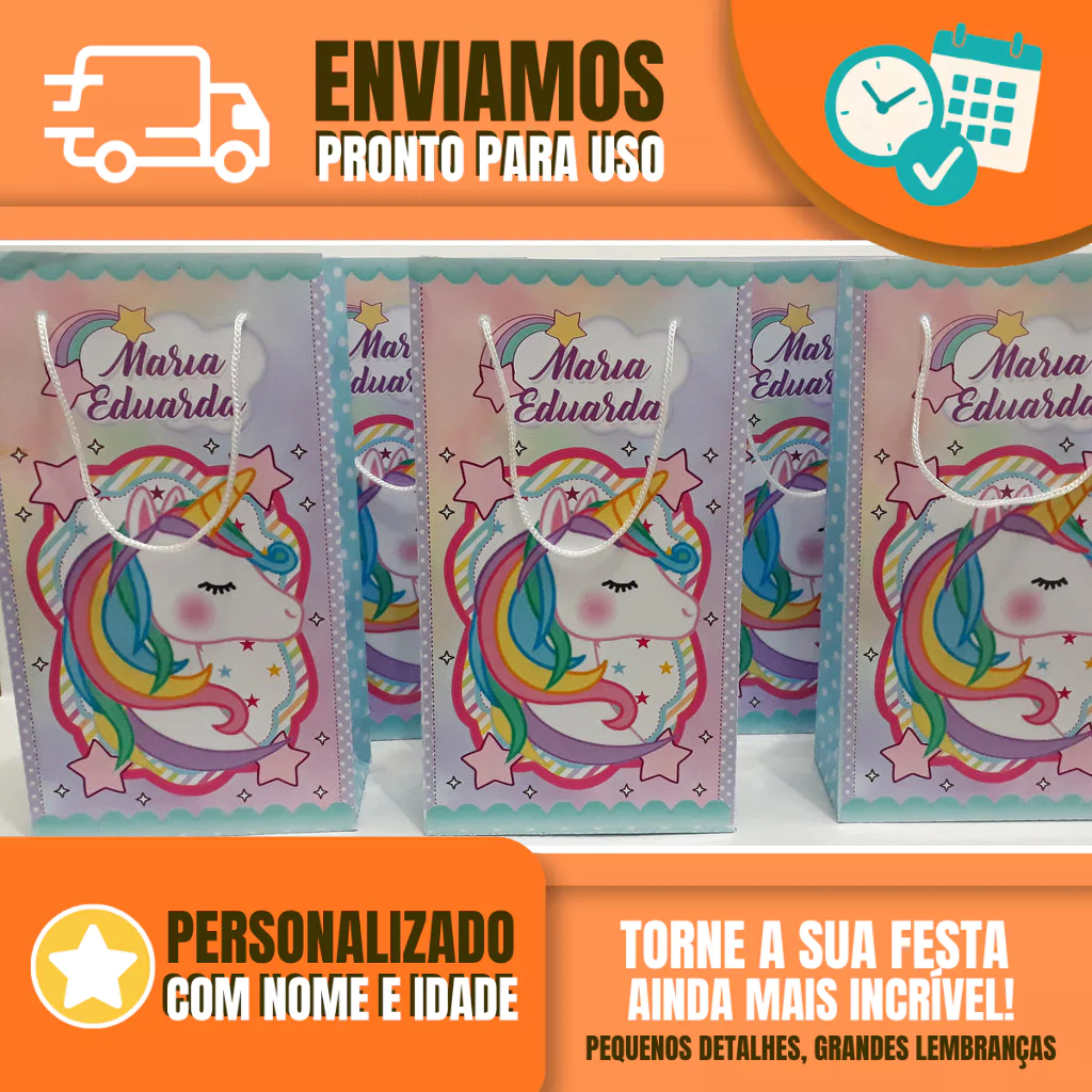 Sacolinha Personalizada para Festa Infantil - Lembrancinha -  Sacolinha Surpresa - Unicórnio