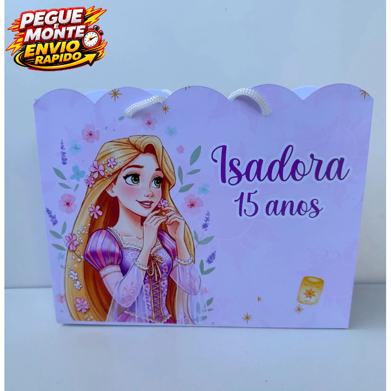 Sacolinha Personalizada Rapunzel Aquarela Princesas Pegue e Monte Lembrancinha (Personalizado com nome e idade)