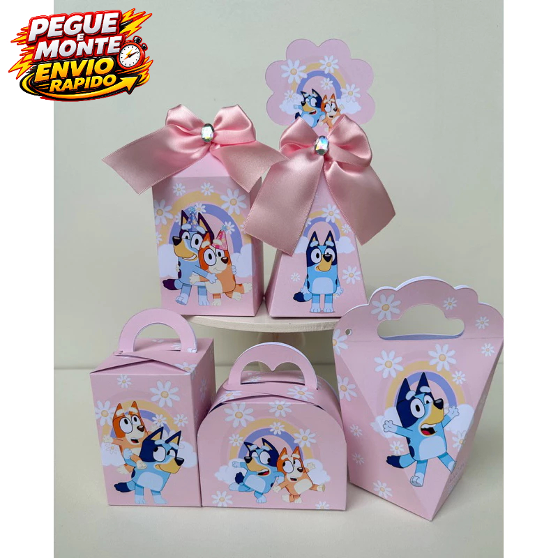Kit Personalizados Blue Margaridas Rosa Bingo Lembrancinha Caixinha (Informar Nome e Idade no Chat)