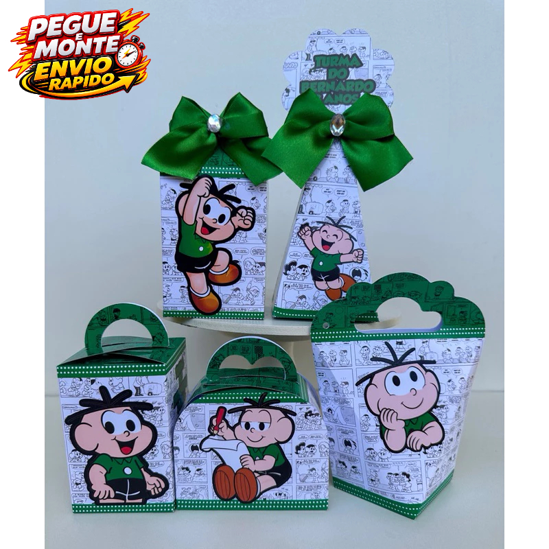 Kit Personalizados Cebolinha Turma da Monica Magali Pegue e Monte Lembrancinha Caixinhas (informe nome e idade no Chat)
