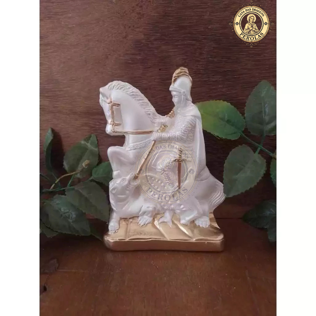 imagem são jorge 16 cm gesso perola e dourado guerreiro espada arte sacra decoração religiosa presente de fé proteção — imagem 2 de 2