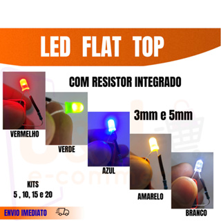 LED Flat Top 3mm e 5mm Com Resistor Integrado 12V, Azul Vermelho Verde Amarelo Branco Kit 5 10 15 20 em Oferta na Shopee