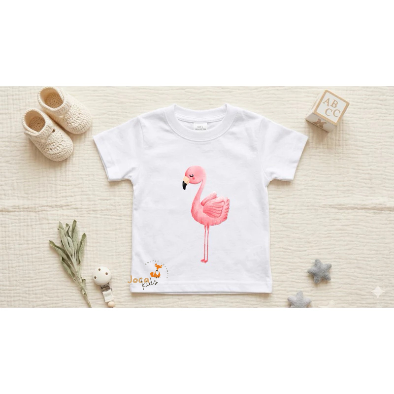 Camiseta Infantil Flamingo Doce Roupa De Criança Menina Algodão Blusa Infantil Estampada Verão