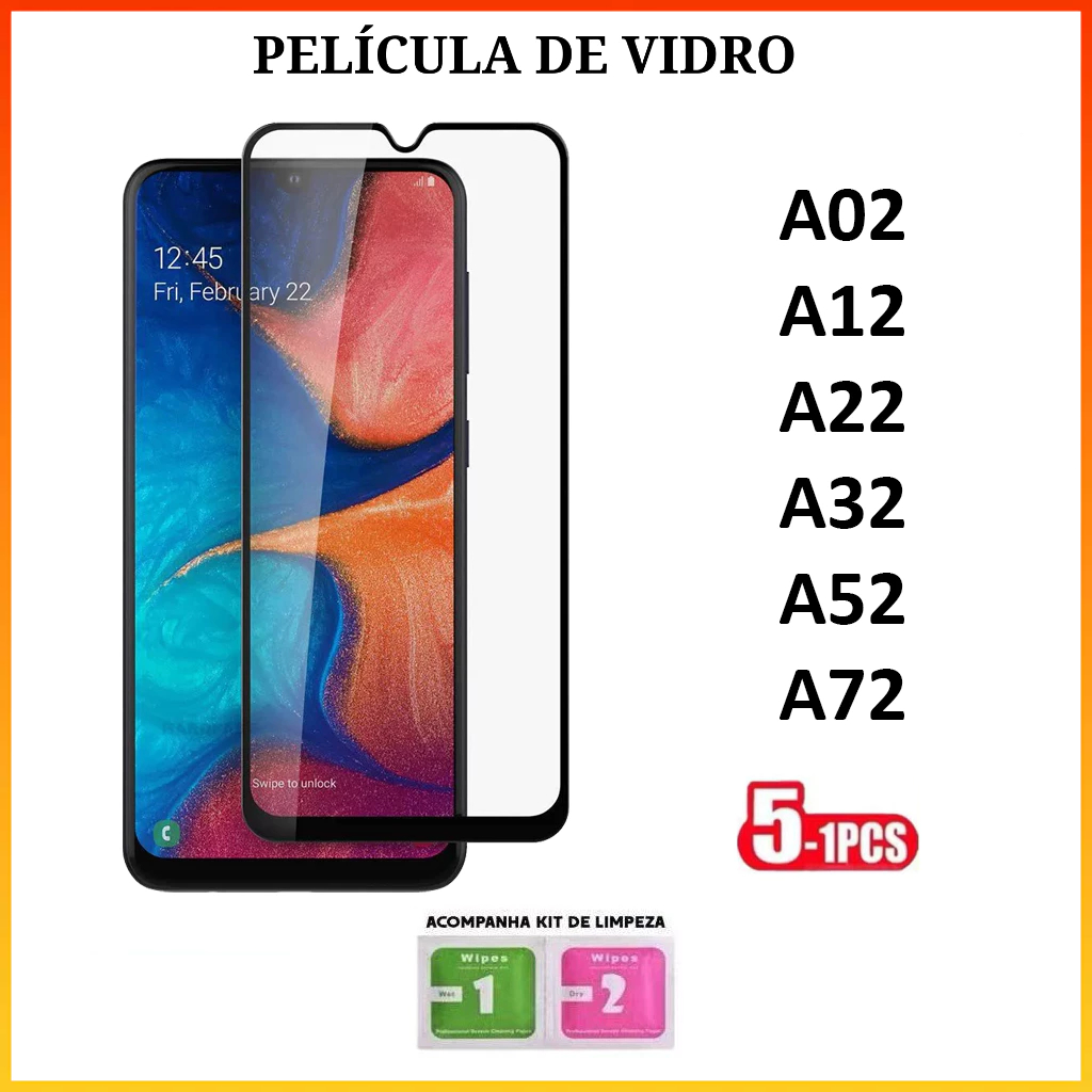 Película de Vidro Temperado 3D/9D HD para Samsung A02/02S/A12/A22 4G/A22 5G/A32 4G/A32 5G/A52/A52S/A72