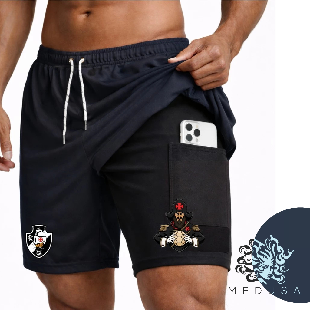 Bermuda Short Compressão 2 em 1 ALMIRANTE 01 Masculina Dry Fit + Elastano Leve para Academia Corridas