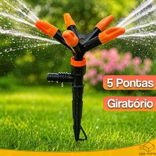 Aspersor Irrigador Esguicho Giratório de Jardim Para Irrigação 5 Pontas Rotativo Molhar Água Horta