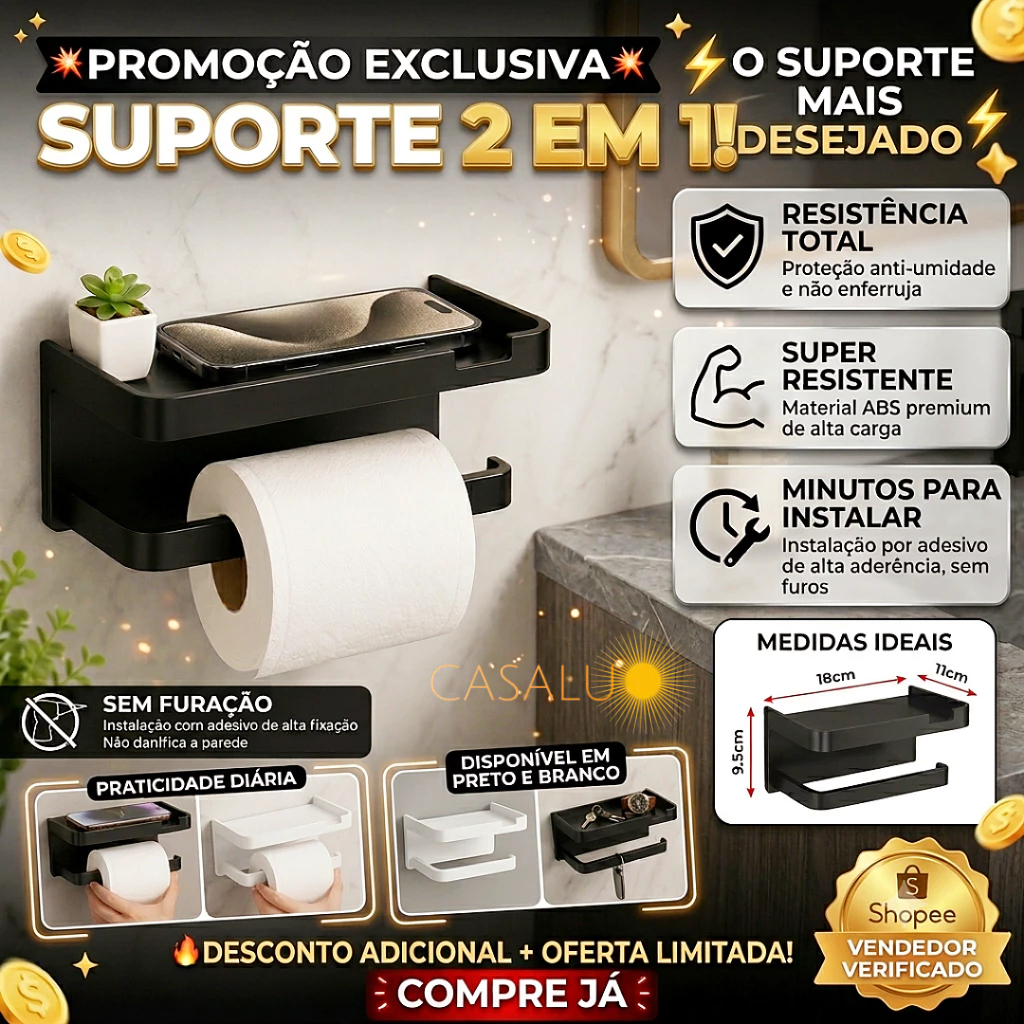 Suporte Porta Papel Higiênico Porta-Papéis Branco Preto ABS Porta Celular Difusor Organizador
