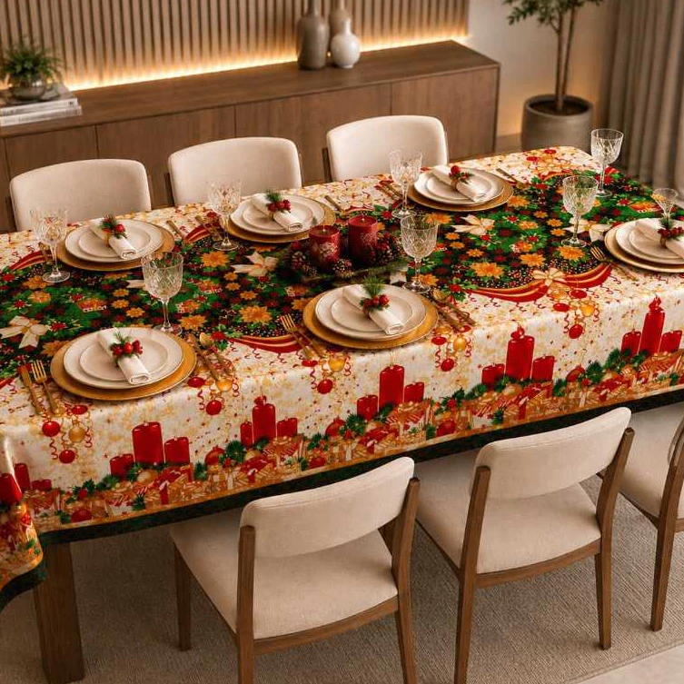 Toalha de Mesa Natalina 8 Lugares 2,50x1,50m – Oxford Premium, Elegante e Sofisticada