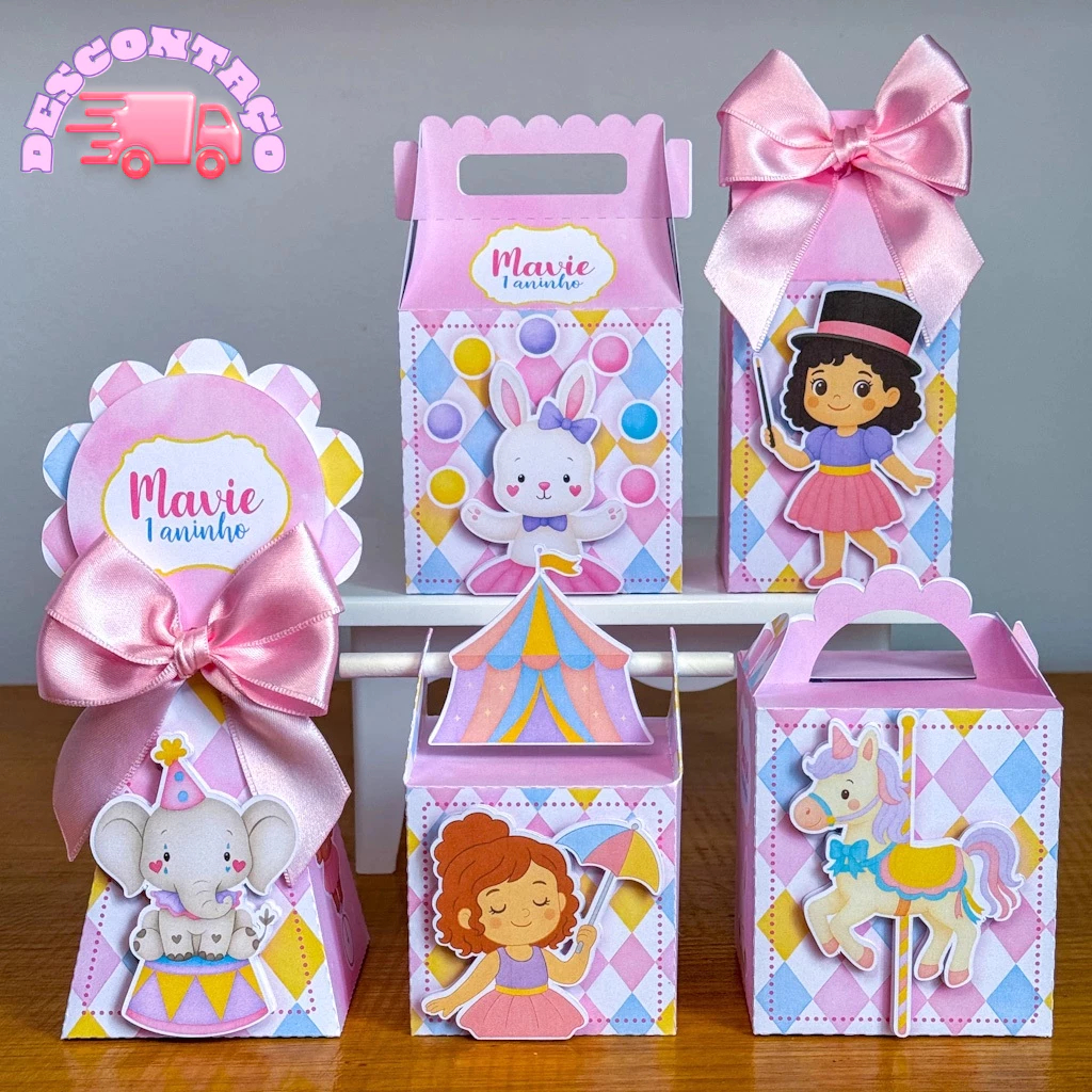 Kit Festa Circo Rosa Personalizado Pegue e Monte Lembrancinhas Festa Infantil