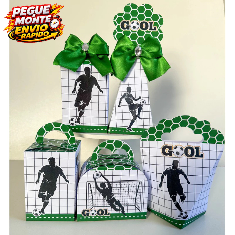 Kit Personalizados Futebol Verde Azul Vermelho ou Preto Esportes Bolas Pegue e Monte Lembrancinha Caixinha (Com NOME)