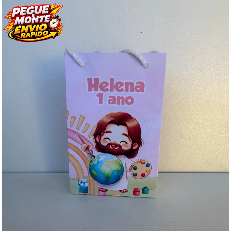 Sacolinha Personalizada O Maior Pintor do Mundo Rosa Menina Pegue e Monte | Personalizados lembrancinha Caixinha Festa
