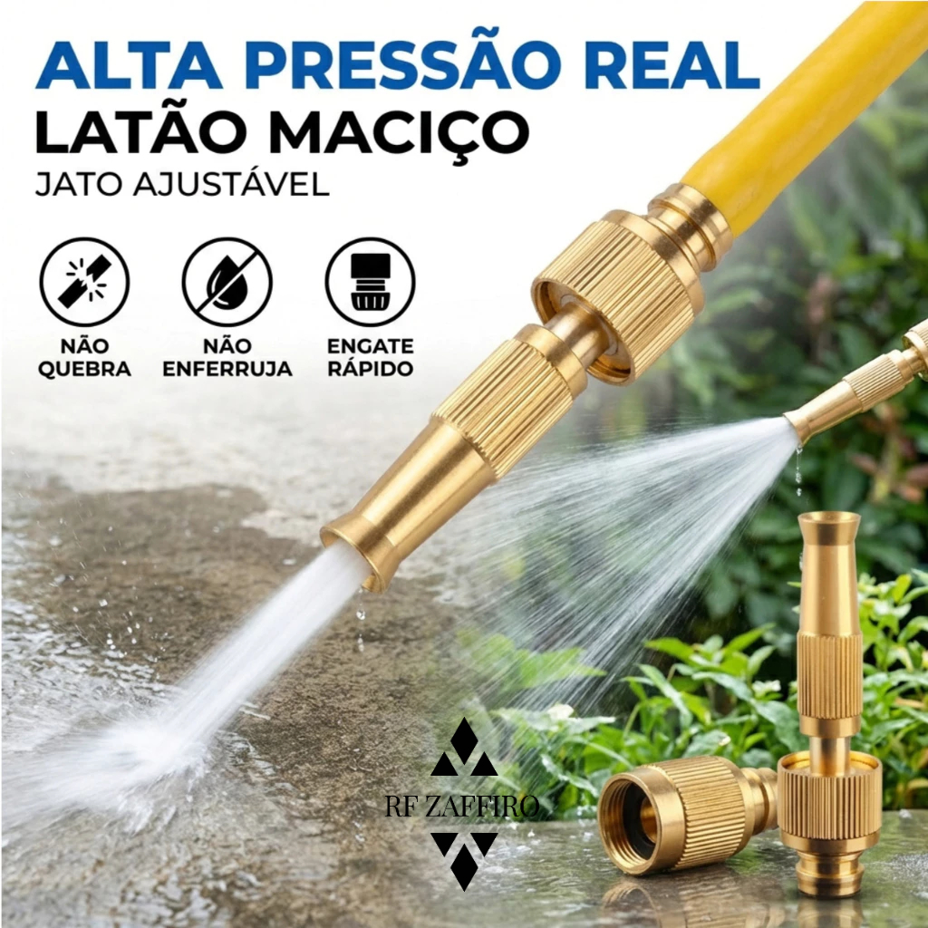 Bico de Mangueira Premium em Latão Maciço Alta Pressão com Regulagem de Jato e Engate Rápido 1/2 em Oferta na Shopee