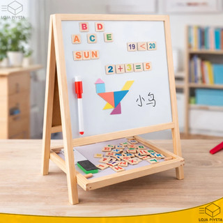 Lousa Educativa Magnética Infantil 2 Lados + Letras Números Quadro Portátil Pedagógico Madeira