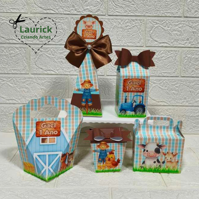 Kit Festa Fazendinha Aquarela Personalizado | Lembrancinhas Pegue e Monte | Papelaria Personalizada | Festa infantil