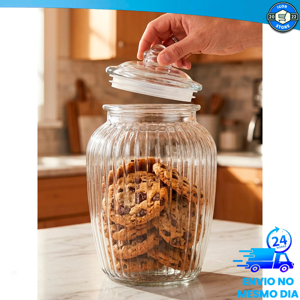 Bomboniere Pote De Vidro Hermético Luxo Grande 2L Decorativo Biscoitos Porta Doces Cozinha Sala