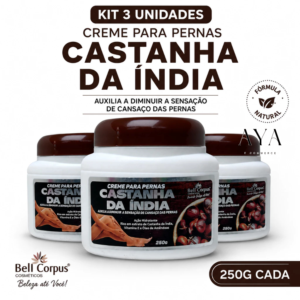 Kit 3 Creme Para Pernas Castanha da Índia 250g Bell Corpus Hidratante Massageador