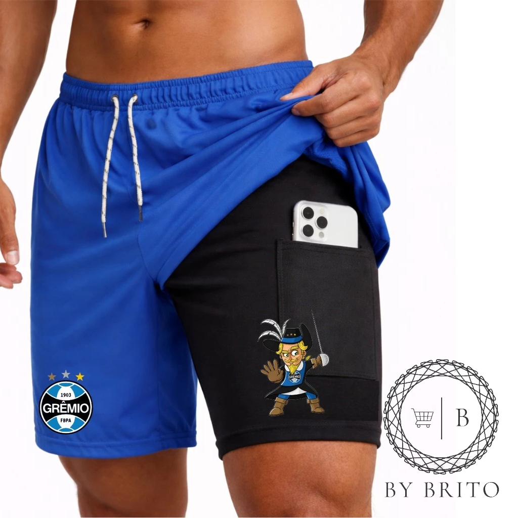 Bermuda Shorts Compressão 2 em 1 MOSQUETEIRO 01 Masculina Dry Fit + Elastano Leve para Academia Corridas