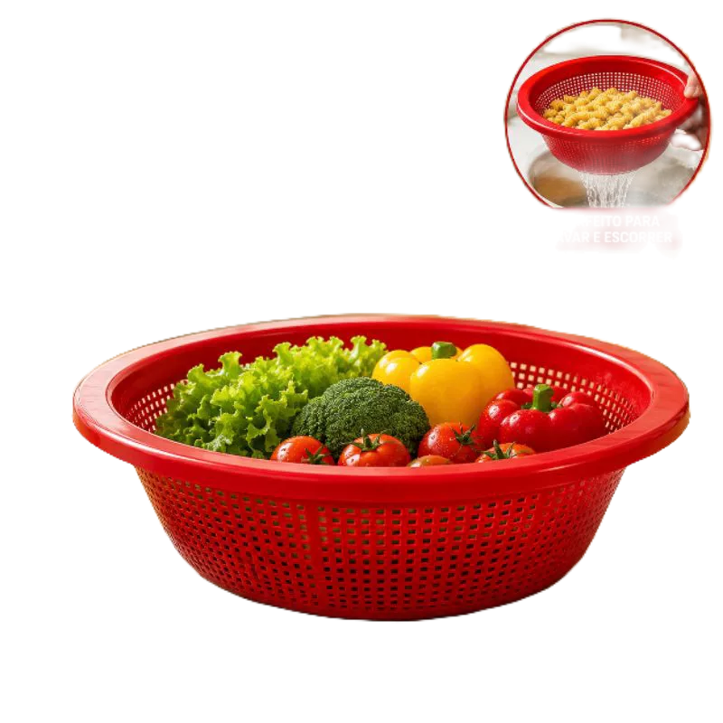 kit 3 Escorredor de Alimentos Multiuso Macarrão Frutas Legumes 27x12cm Plastico Colorido
