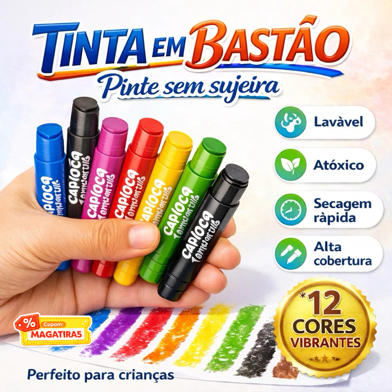 Tinta Guache em Bastão Lavável – 12 Cores Vivas para Pintura Facial, Corporal e Escolar