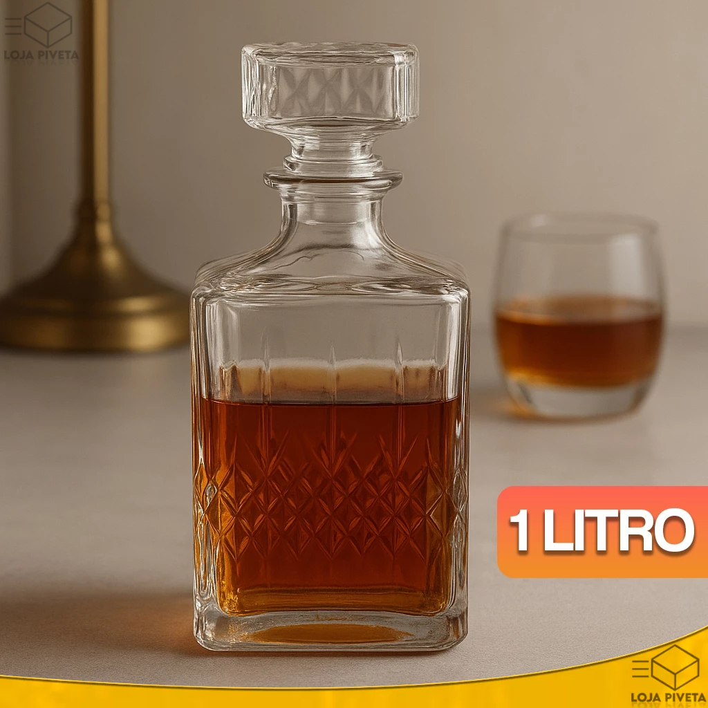 Garrafa Licoreira Vidro Quadrado Bebidas Whisky Vinho 1 Litro Com Tampa Vedação Luxo