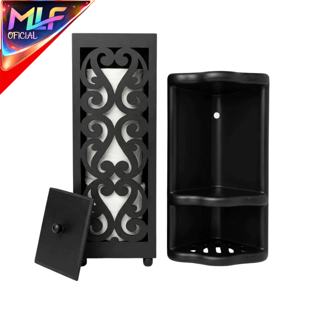Kit Suporte para Banheiro Preto Porta Shampoo para Box e Porta Papel Higiênico Funcional