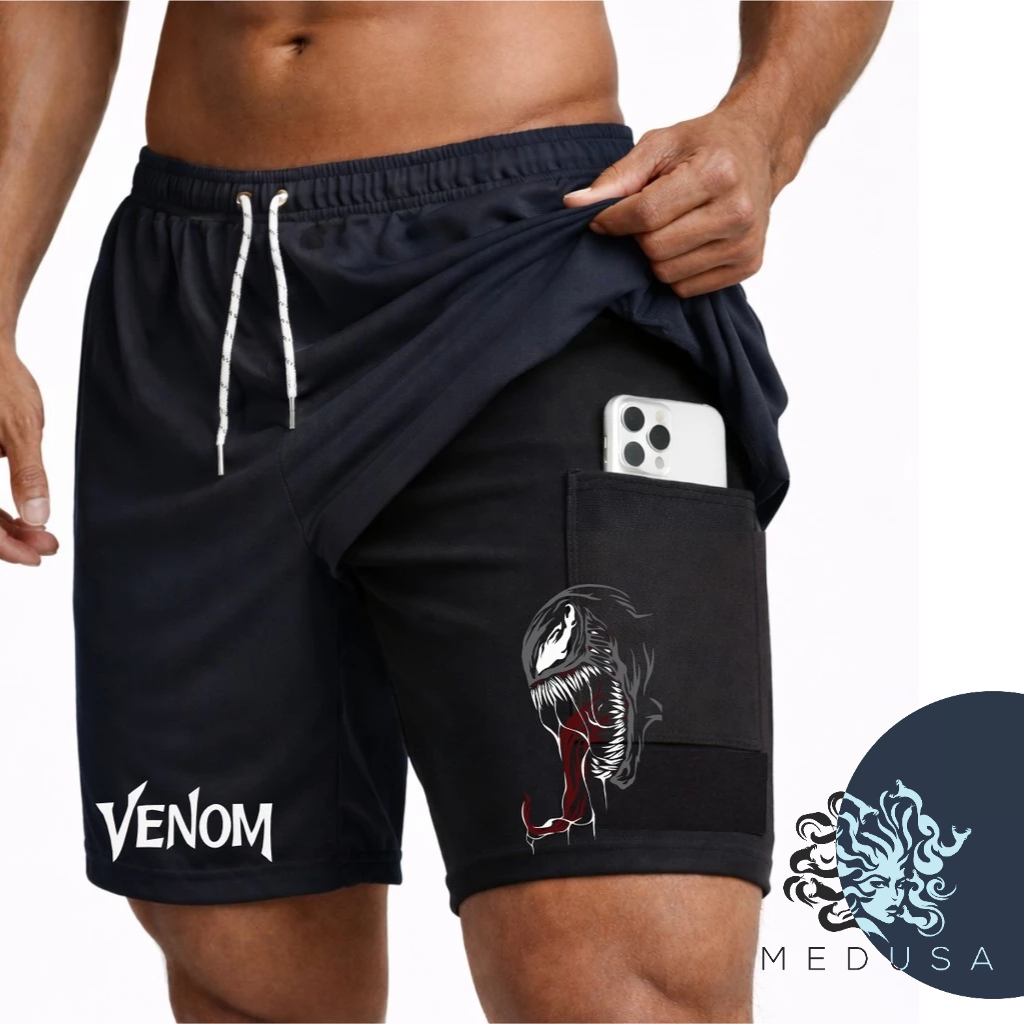 Bermuda Short Compressão 2 em 1 VØM 01 Masculina Dry Fit + Elastano Leve para Academia Corridas