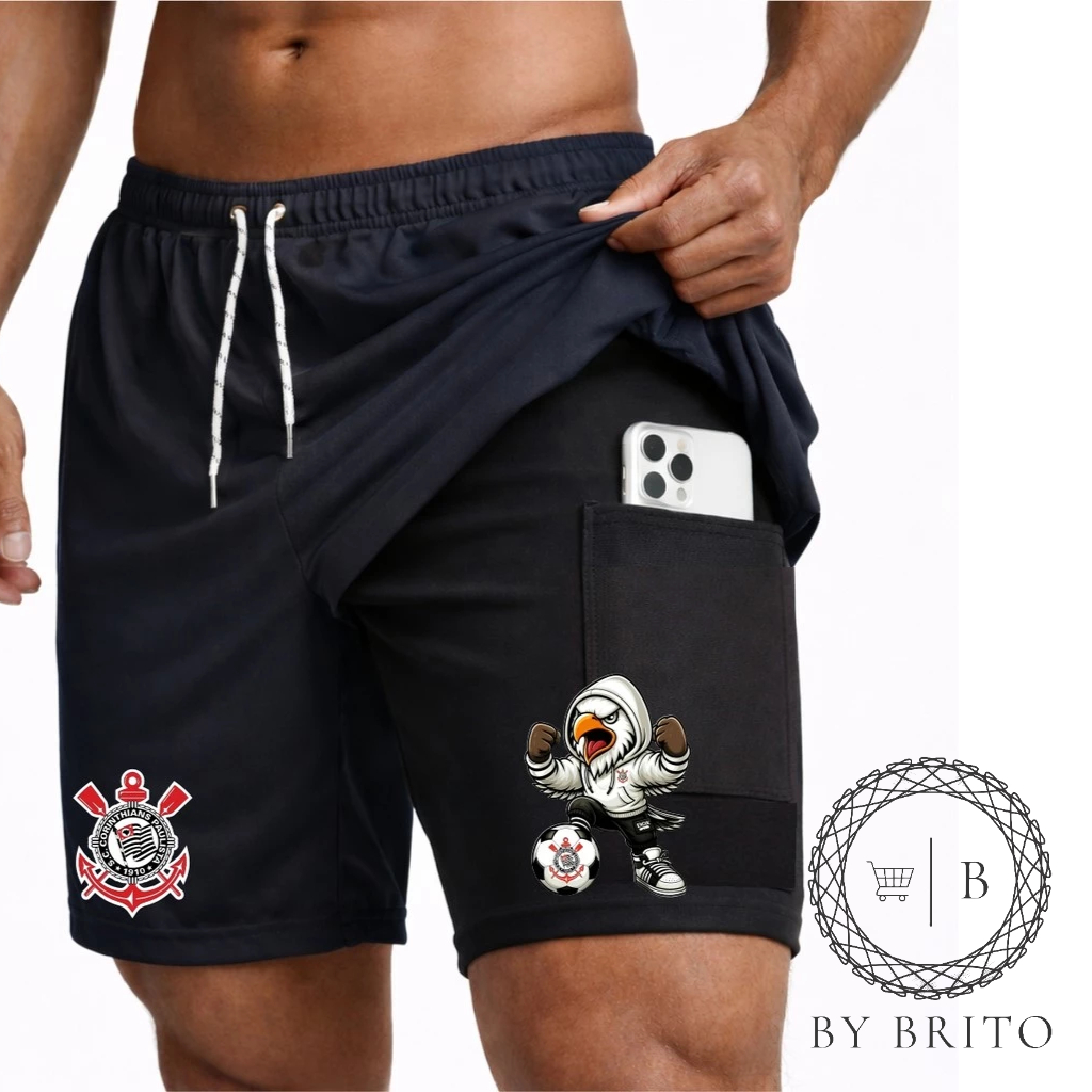 Bermuda Shorts Compressão 2 em 1 GAVIOES 04 Masculina Dry Fit + Elastano Leve para Academia Corridas