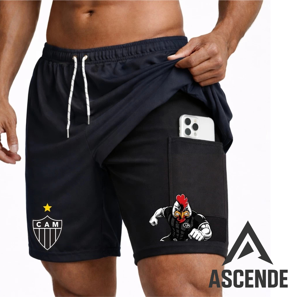 Bermuda Compressão 2 em 1 ATL3T1CO 01 Masculina Dry Fit + Elastano Leve para Academia Corridas