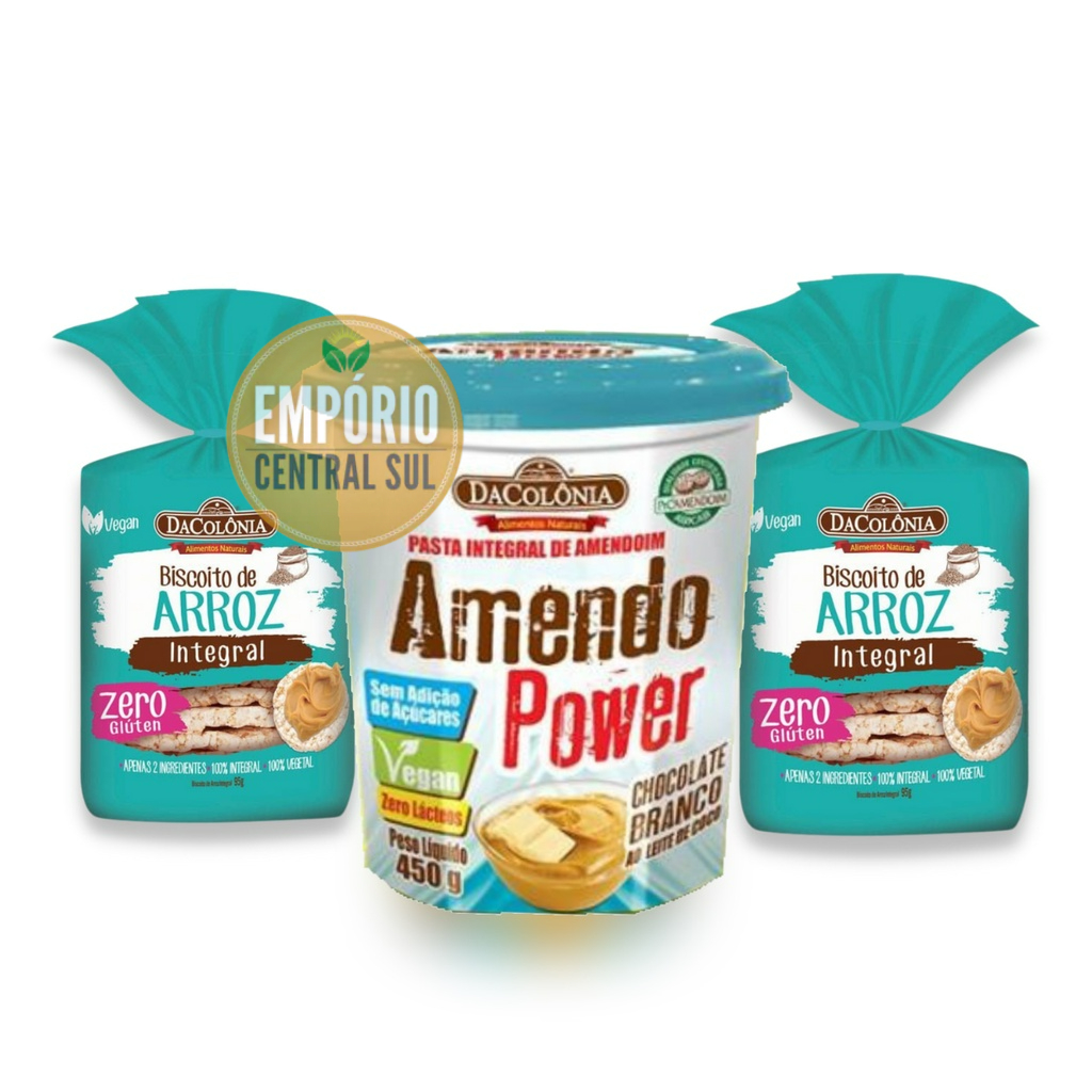 Combo 2 Biscoito de Arroz Integral + 1 Pasta de Amendoim Integral DaColônia