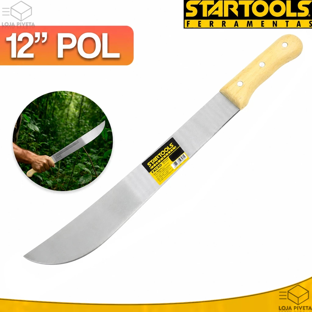 Facão Para Mato 12'' Pol Aço Rápido Com Cabo de Madeira Ergonômico Para Trabalho Startools