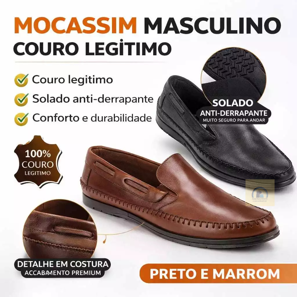 Mocassim Sapatilha Masculino Couro Legítimo Confortável Leve Cores Conhaque Preto Café