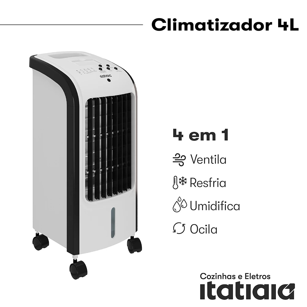 Imagem Climatizador Ar 4L Portátil 4 em 1 Itatiaia Resfria, Filtra, Ventila e Umidifica c/ Controle Remoto