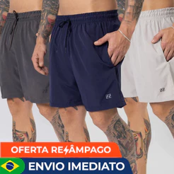 Kit 3 bermudas masculinas academia Luzzoo treino praia corrida shorts elástico tecido leve