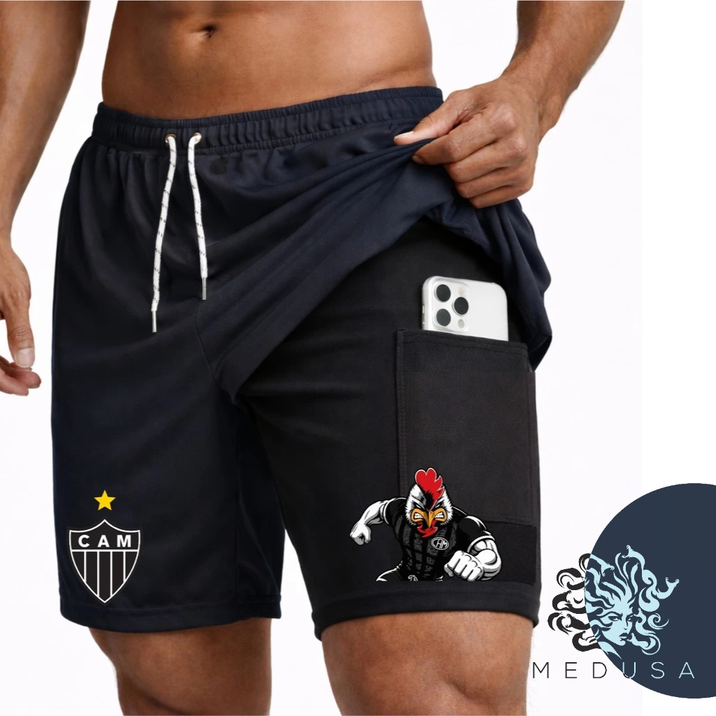 Bermuda Short Compressão 2 em 1 ATL3T1CO 01 Masculina Dry Fit + Elastano Leve para Academia Corridas