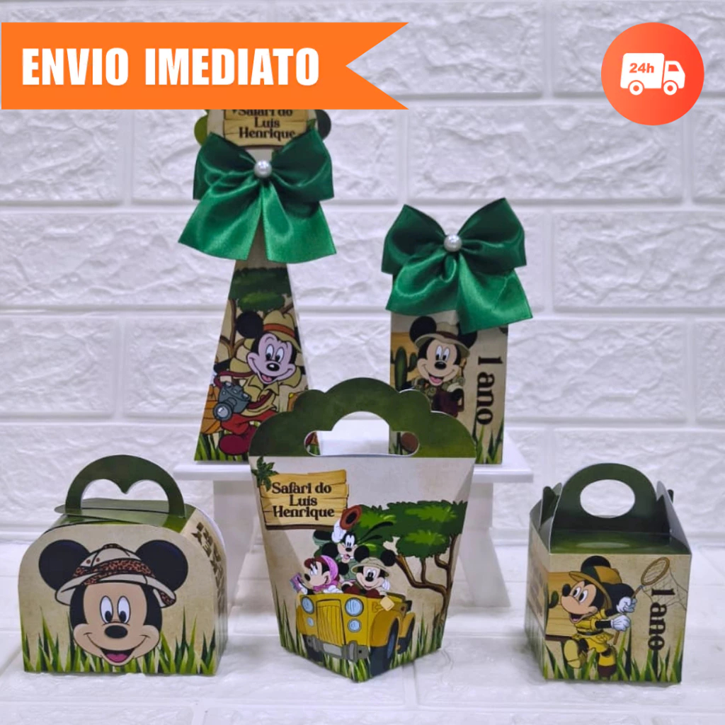 Kit Festa MICKEY SAFARI 1.0Personalizada Mimo Lembrancinhas Kit Caixinhas Aniversário| PEGUE E MONTE