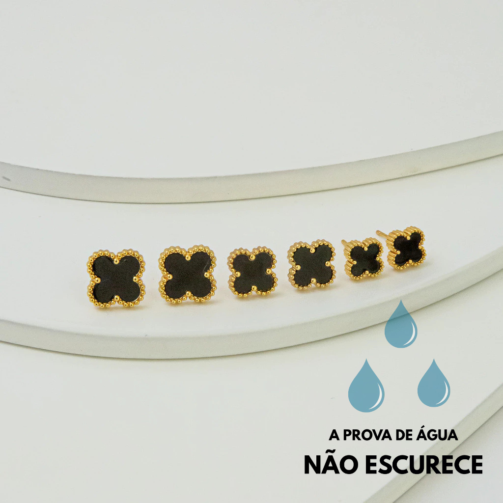 Brinco Dourado Trevo Feminino Aço Inoxidável Antialérgico Elegante Delicado Moderno Luxo Tendência