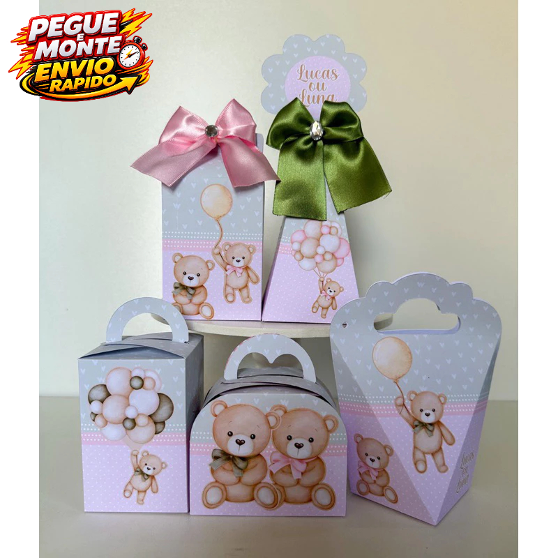 Personalizados Chá revelação/Chá de bebê Rosa e Verde Pegue e Monte Lembrancinha Caixinha(Informar Nome e Idade no Chat)