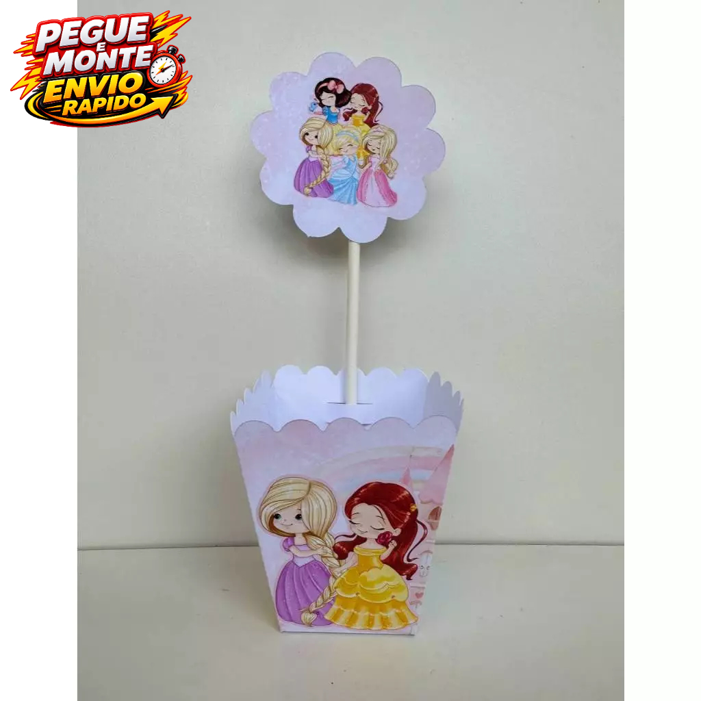 Centro de mesa Princesas Cute Aquarela Cachepo Personalizado Enfeite de mesa festa infantil Caixinha Lembrancinha