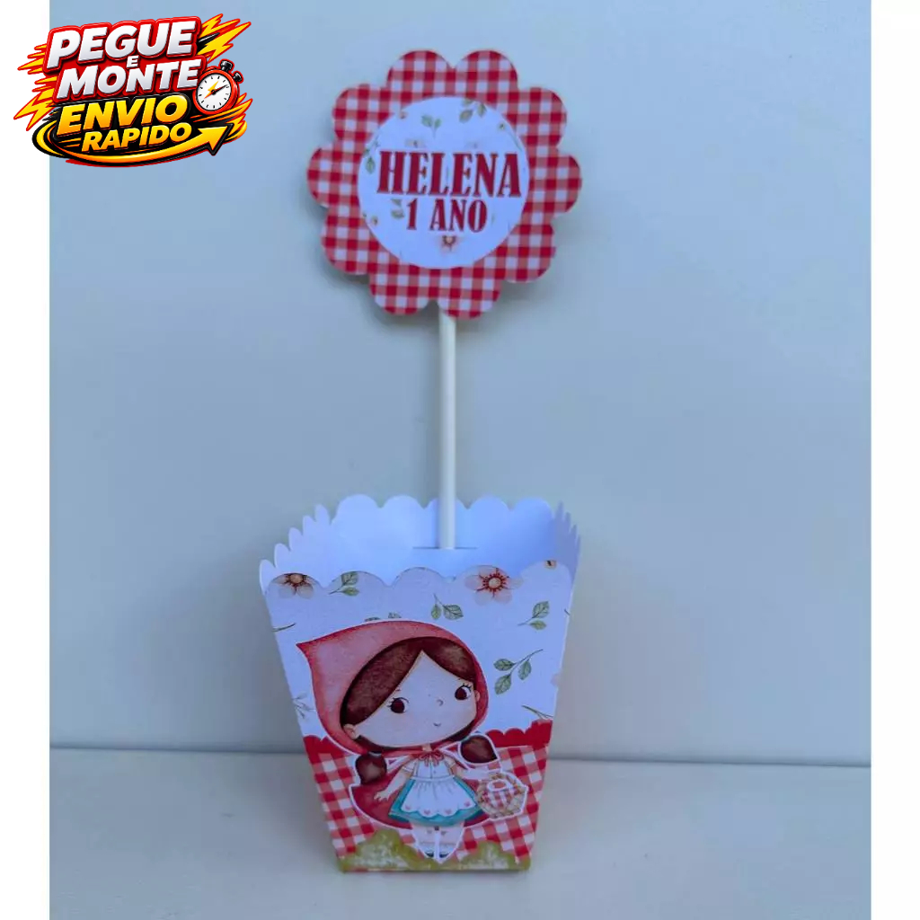 Centro de mesa Chapeuzinho Vermelho Aquarela Cachepo Personalizado Enfeite de mesa festa infantil Caixinha Lembrancinha