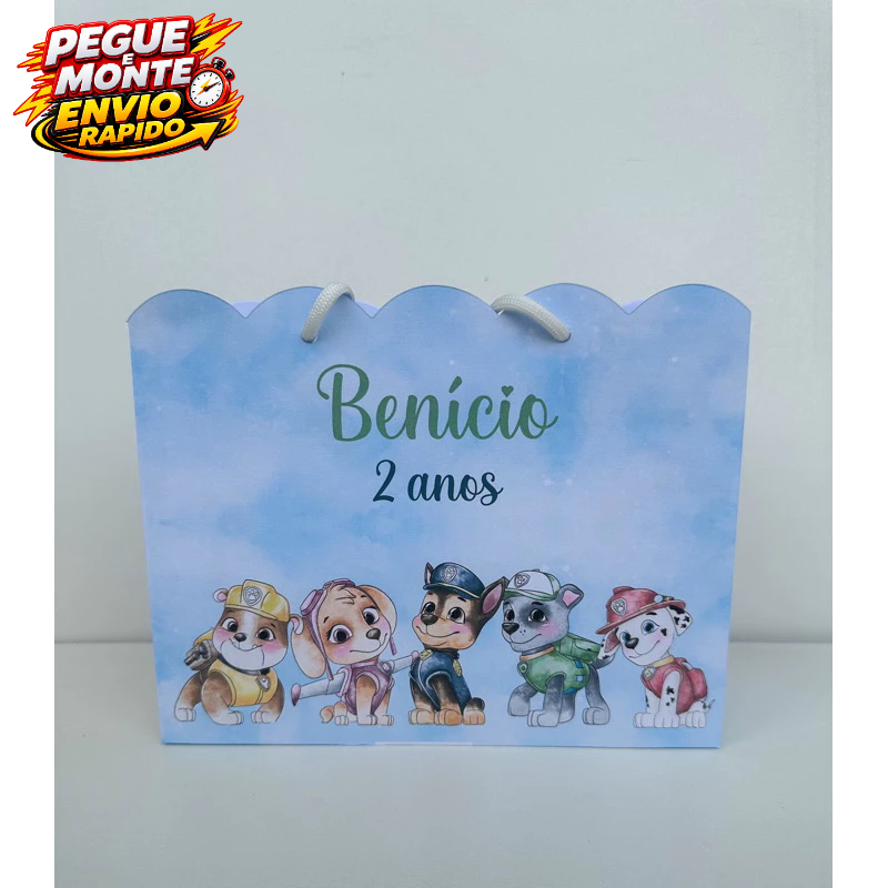 Sacolinha Patrulha Canina Aquarela Azul Personalizada Pegue e Monte Lembrancinha (Informe nome e idade no chat)