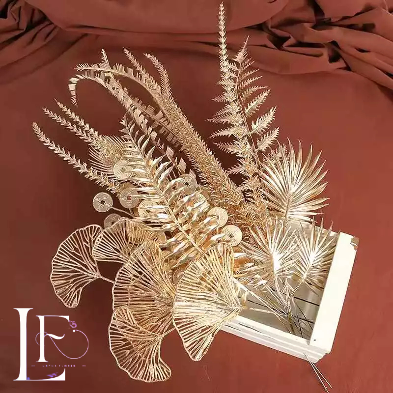 3 a 12 pçs Enfeite Folhas Artificiais Douradas Diversas Decoração De Natal Casa Casamento - JZ803068