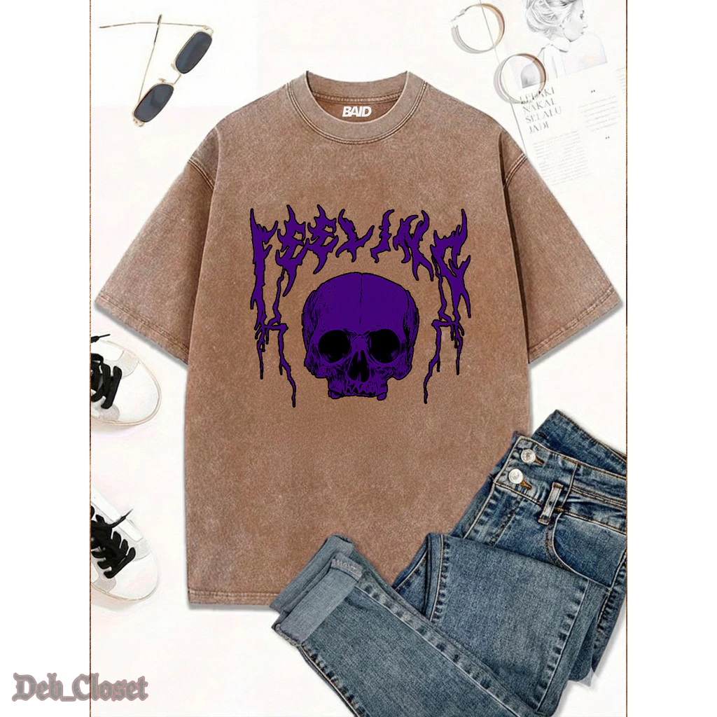 Camiseta Estonada Caveira Roxa 100% Algodão Camisa Streetwear Temos Plus Size Lançamento - Envio Rápido