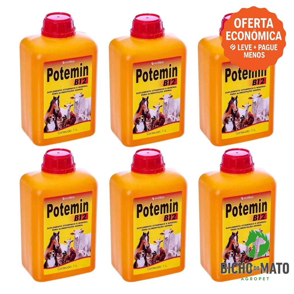 Kit 6 Potemin B12 1L Suplemento Vitaminico e Mineral Fortalece Postura e Imunidade - VetBras