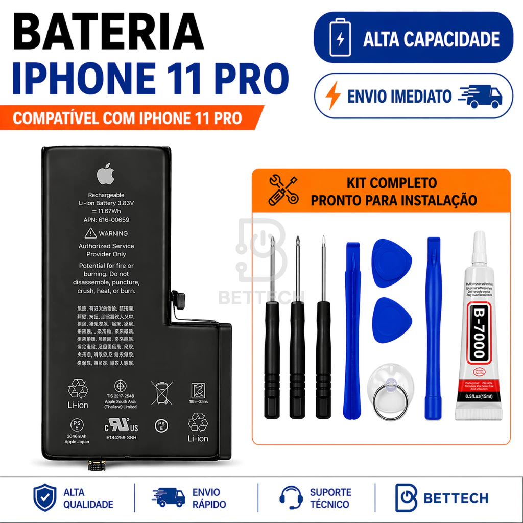 Bateria iPhone 11 Pro Foxconn Alta Capacidade 🔋 + Kit Completo + Envio Imediato