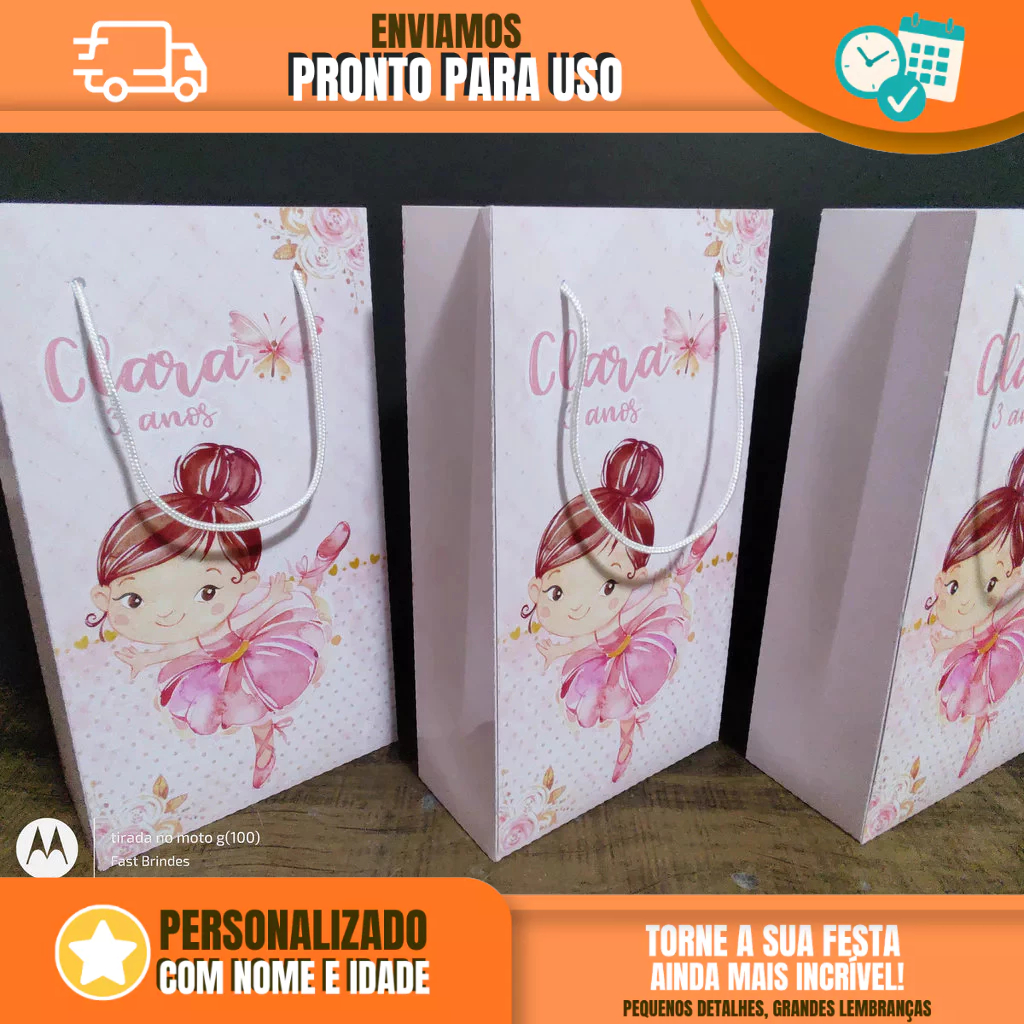 Sacolinha Personalizada para Festa Infantil - Lembrancinha -  Sacolinha Surpresa - Bailarina