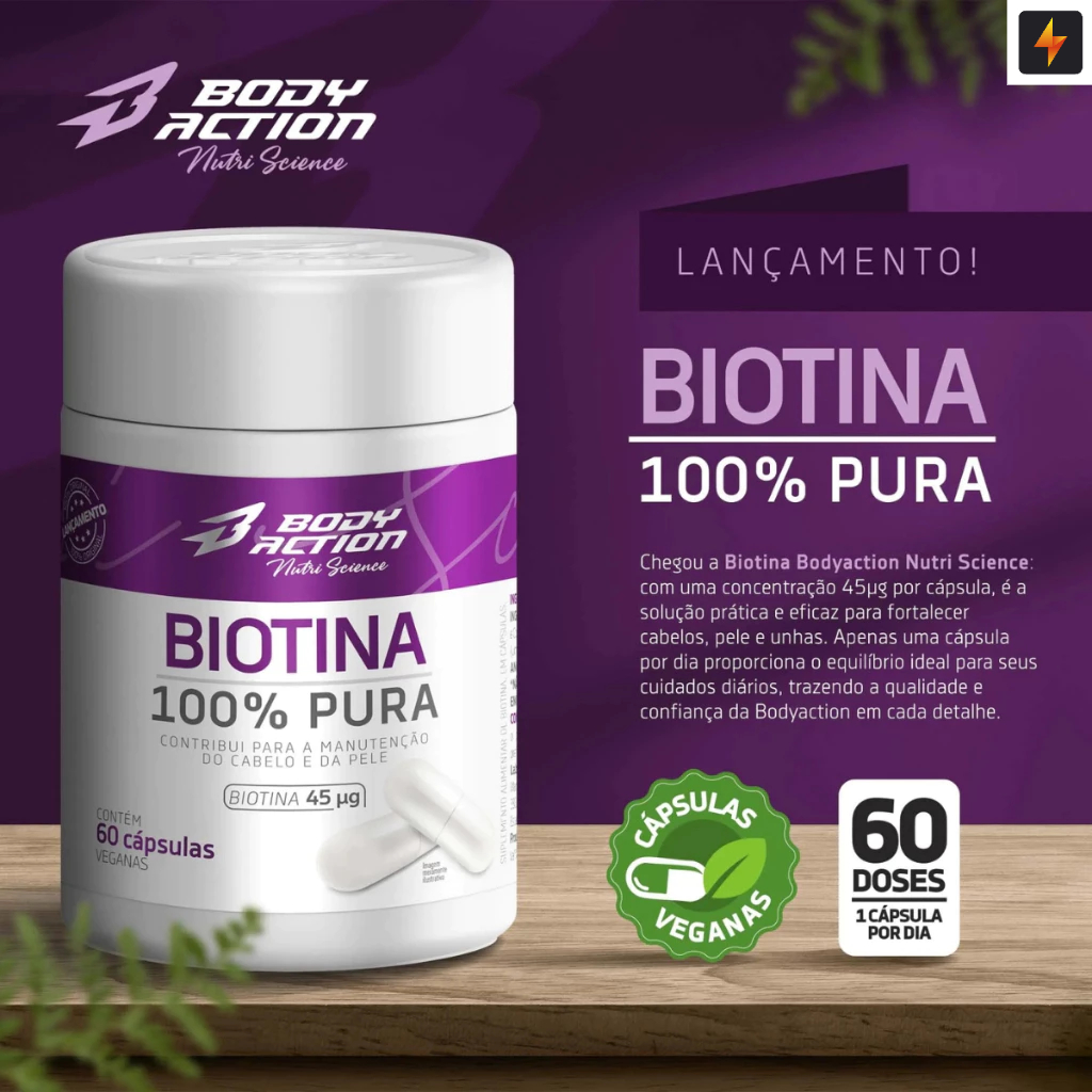 Kit 3x Biotina 100% Pura 60 Cápsulas Manutenção da Pele, Cabelo e Unha - Body Action · foto 2