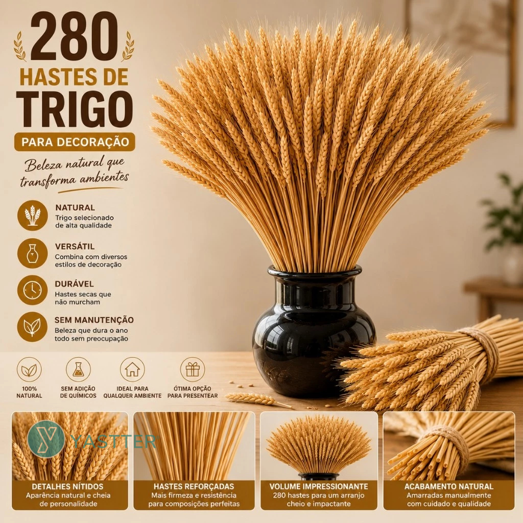 280 Hastes de Trigo Seco para Decoração - Arranjos, Flores Desidratadas e Vaso Decorativo