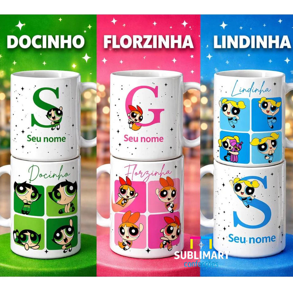Caneca Meninas Superpoderosas | Florzinha Lindinha Docinho | Presente Criativo 325ml