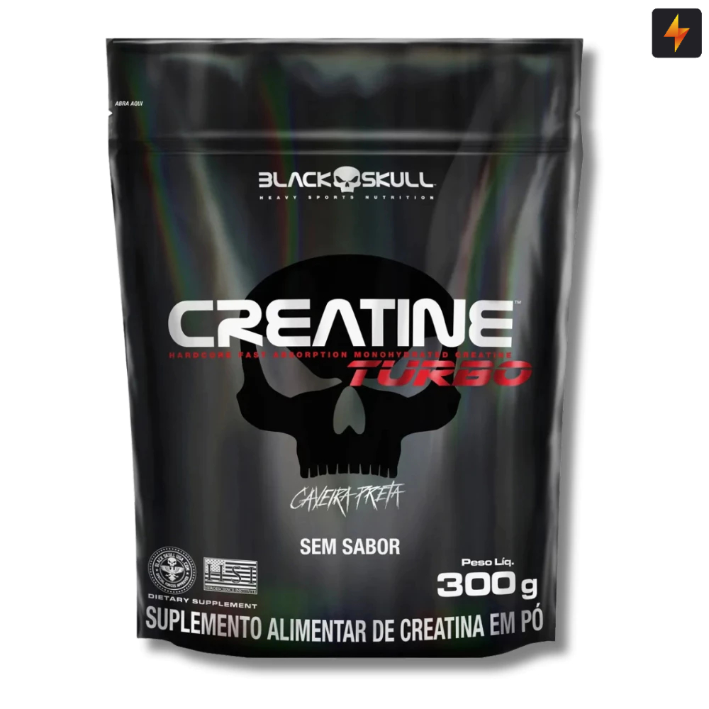 Creatina Monohidratada Turbo Refil 300g Preto Skull