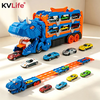 Caminhão Dinossauro 4 em 1 Engole Carrinhos Com Pista Lançador 6 Carrinhos de Metal Infantil Presente Menino